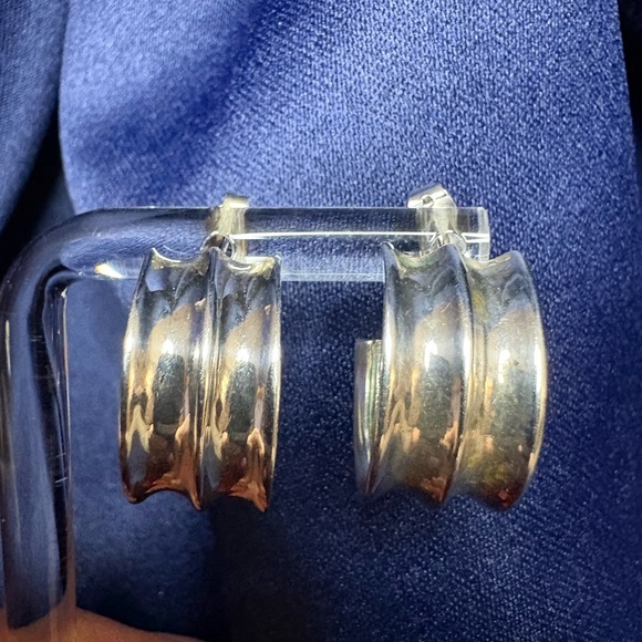 Earrings 925 Sterling Silver Hoops Brutalist Retro - Picture 2 of 12